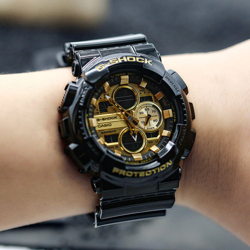 卡西欧电子男士黑金手表