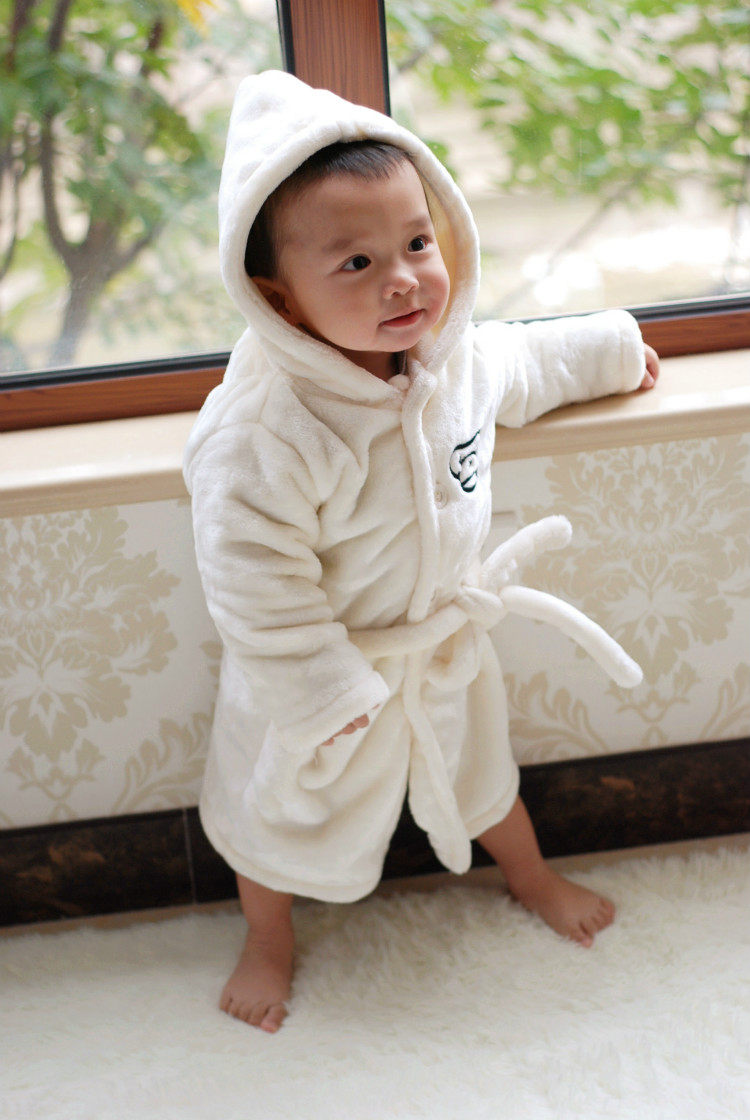 春秋儿童浴袍男女童睡衣 婴幼儿宝宝睡袍带帽珊瑚绒家居服