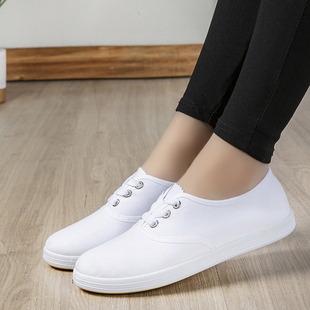 小白鞋女工作鞋透气练功体操鞋软底系带帆布鞋防滑运动武术训练鞋