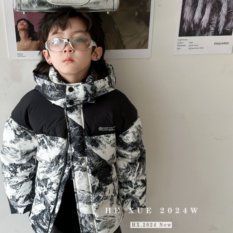 海娃娃禾雪2024冬季新款雪山加厚渲染白鸭绒羽绒服短款面包服外套