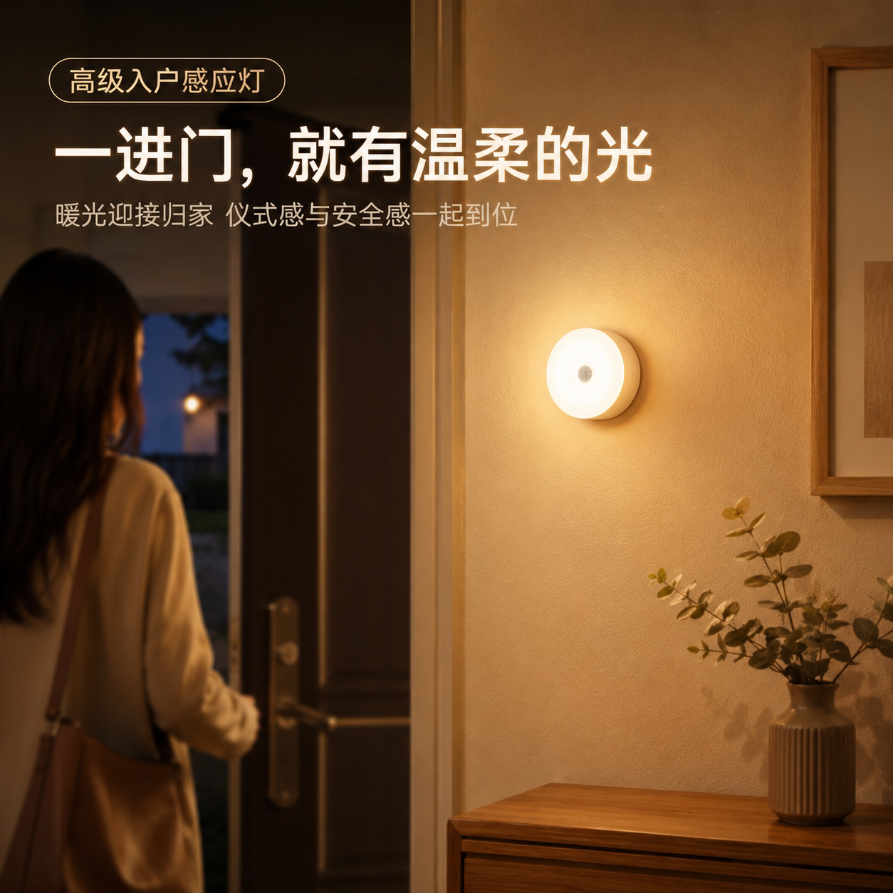 圆形厕所自动感应灯充电免布线卫生间起夜照明灯家用柔光夜间护眼