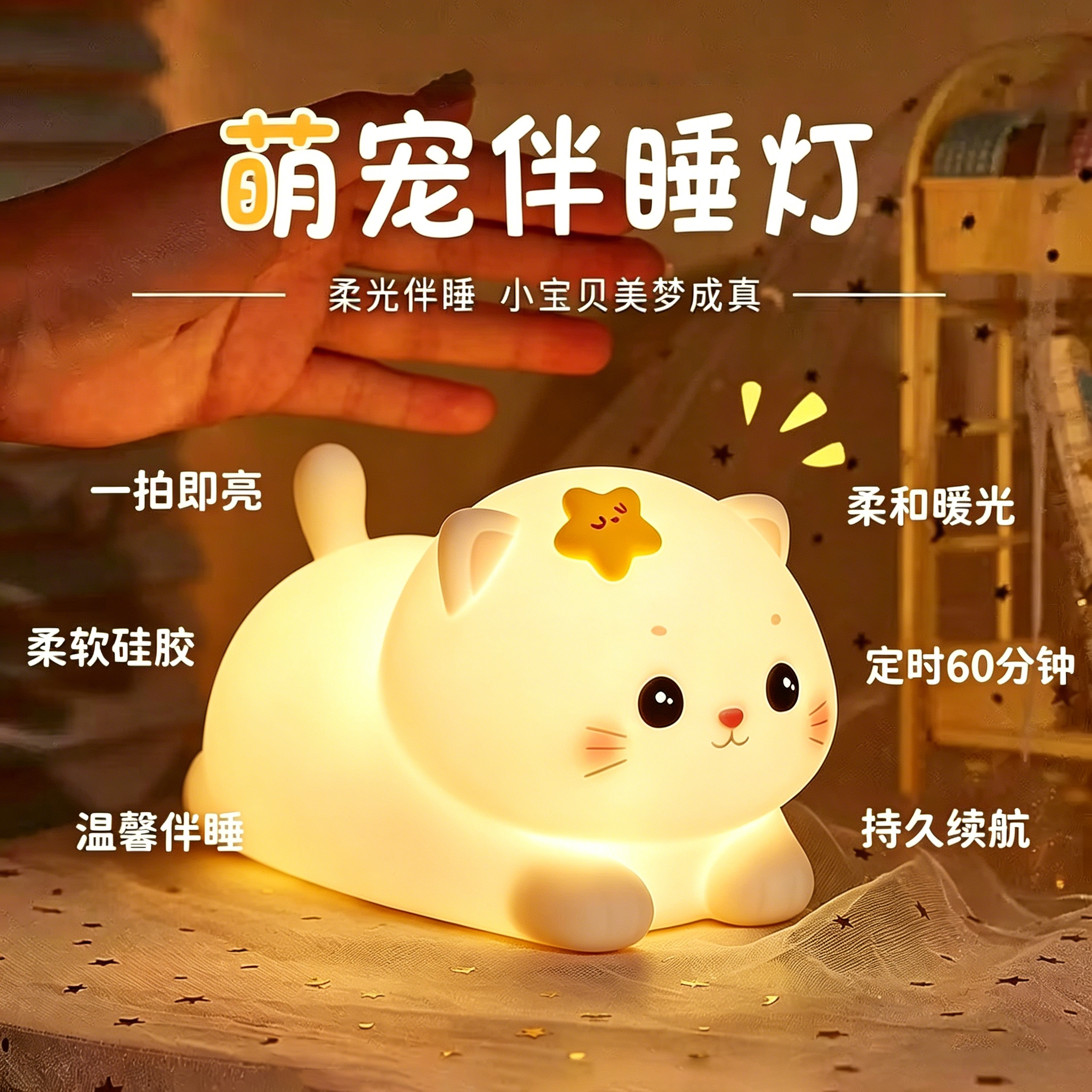 小夜灯充电款儿童卧室床头睡眠婴儿喂奶护眼夜间伴睡台灯拍拍灯