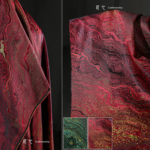 红色复古鎏金织金织锦缎提花布 中式国风马面裙diy服装设计师面料