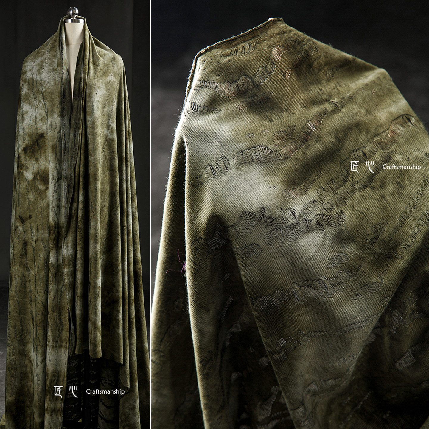 复古扎染苔痕绿软薄透破烂针织肌理布料 创意再造diy服装设计面料,居家布艺,海绵垫/布料/面料/手工diy,淘宝优惠券,粉丝福利购,淘宝优惠卷