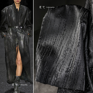 设计师面料 服装 黑色微光泽感暗条纹颗粒提花立体肌理外套开衫 裙裤