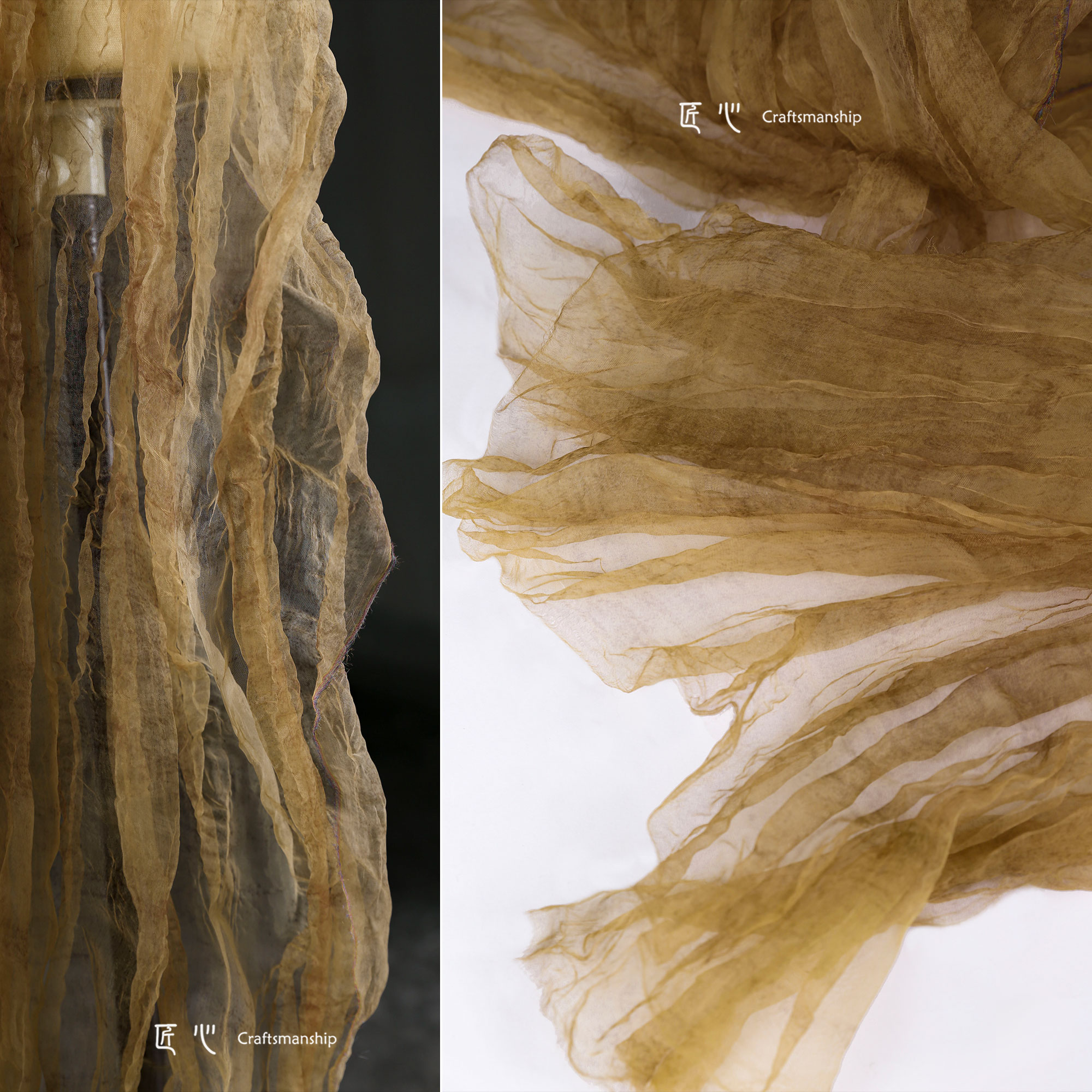 匠心做旧锈黄单扭压褶肌理纱布料