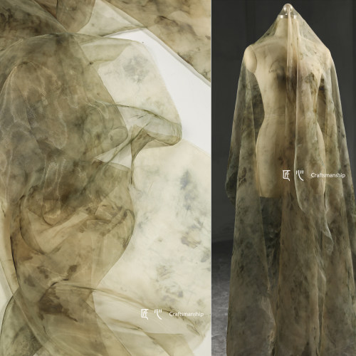 匠心涤纶服装设计师苔藓绿欧根纱