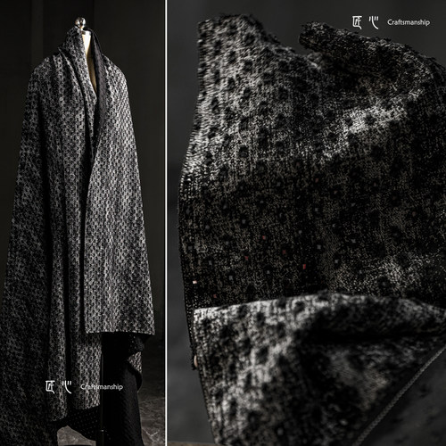 匠心黑灰复古做旧破洞牛仔布面料