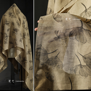 金黄银杏叶 旗袍连衣裙风衣包袋 文艺印染复古汉服服装设计师面料