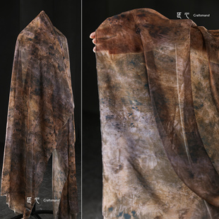 黄黑色斑点天丝纱半透垂顺敦煌文艺复古连衣裙开衫服装设计师面料