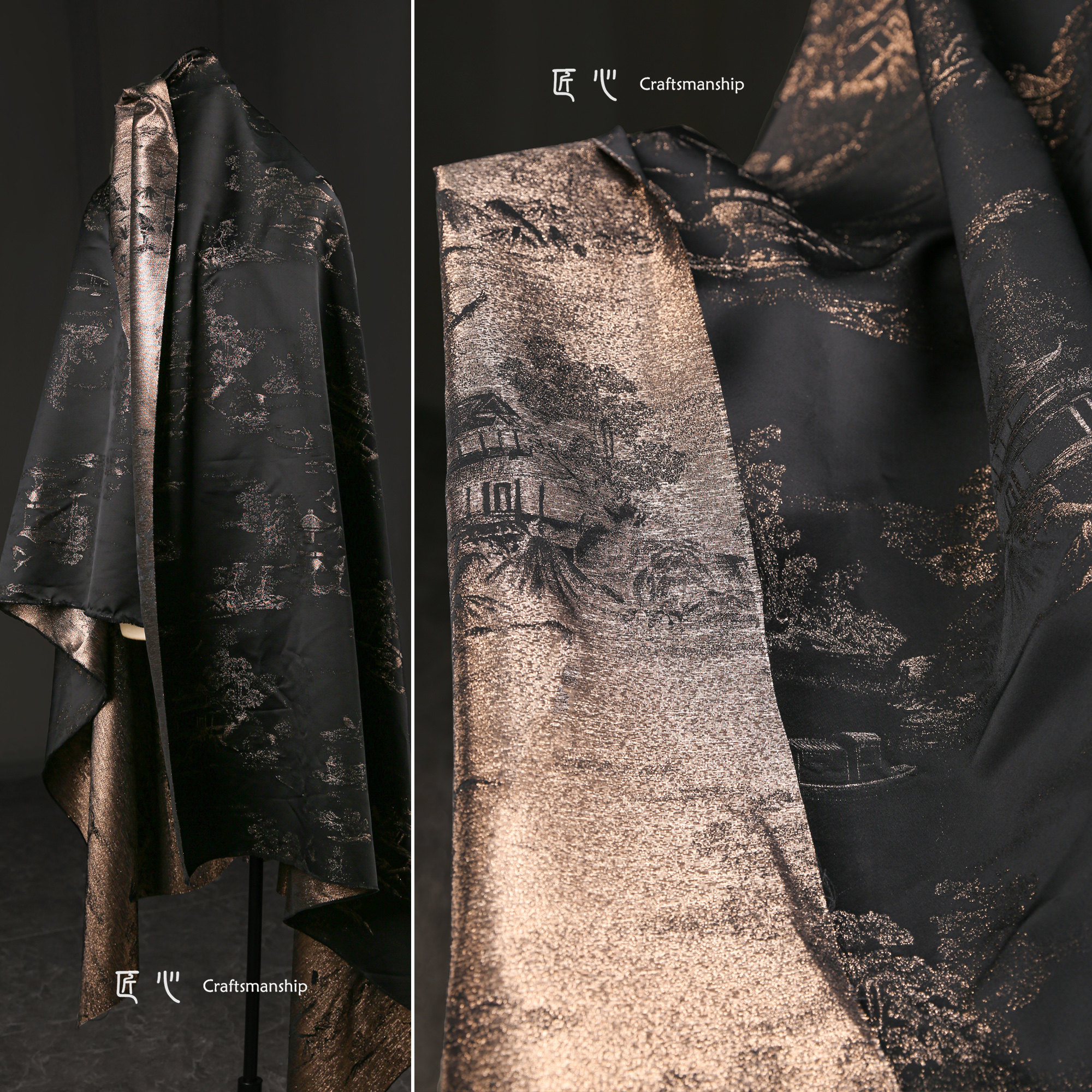 阁楼山水 中式织金提花布 硬挺国风西装外套马面裙服装设计师面料,居家布艺,海绵垫/布料/面料/手工diy,淘宝优惠券,粉丝福利购,淘宝优惠卷