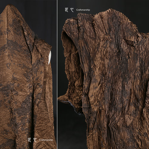 匠心三宅压褶复古绸缎服装布料