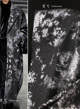 黑色亮银烫金牛仔布斑驳微光做旧再造挺括包包外套服装设计师面料