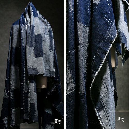 拼接牛仔布匠心设计师服装风衣料