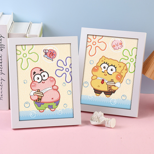 2026新款海绵宝宝钻石画儿童手工DIY点贴钻画派大星钻石贴画带框