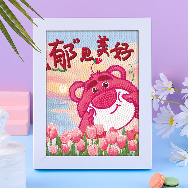 2025新款钻石画草莓熊儿童diy手工玩具海绵宝宝钻石贴画满钻带框