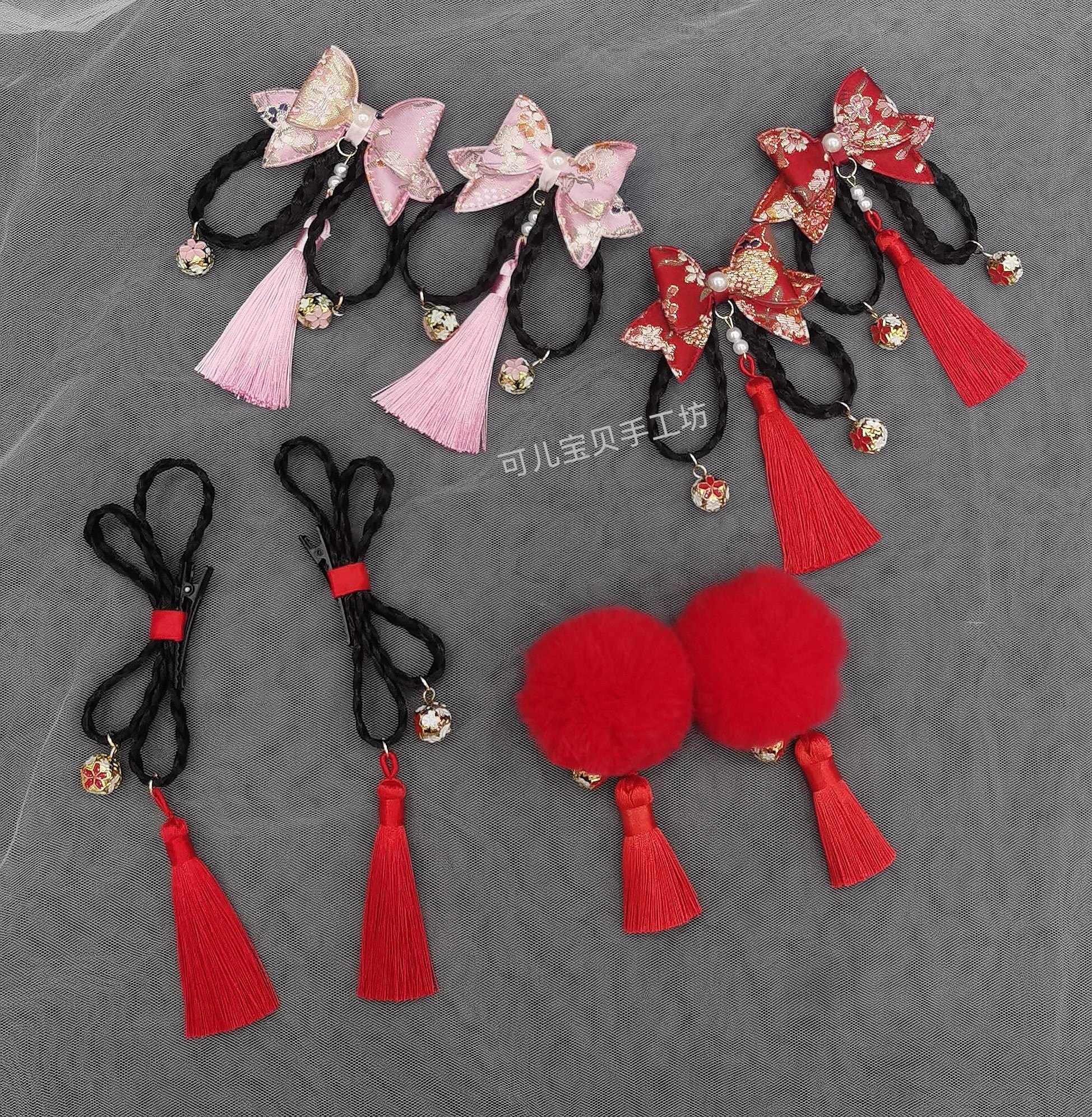 汉服唐装头饰粉红色喜庆夹子女童