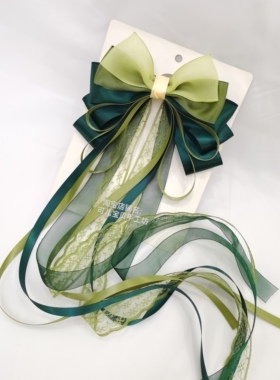 汉服飘带头饰安娜公主配色发饰洛丽塔蕾丝蝴蝶结后脑勺发夹子绿色