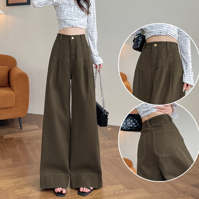 军绿色阔腿牛仔裤女春秋夏季2025