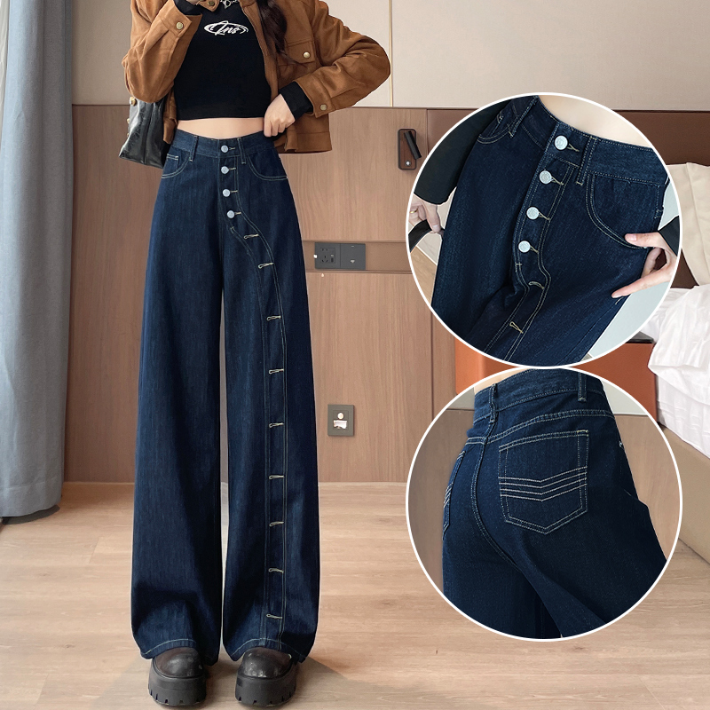 显瘦宽松超火设计感直筒牛仔裤