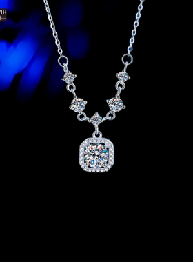 ECETOWIHs925纯银莫桑石方糖项链