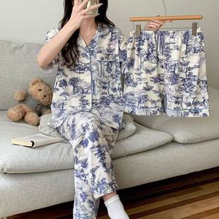 学生短袖 宿舍ins韩版 家居服三件套 薄款 感甜美豹纹睡衣女夏季