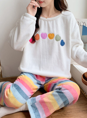 跨境台湾80331#  法兰绒睡衣女秋冬新款绣花套头家居服套现货