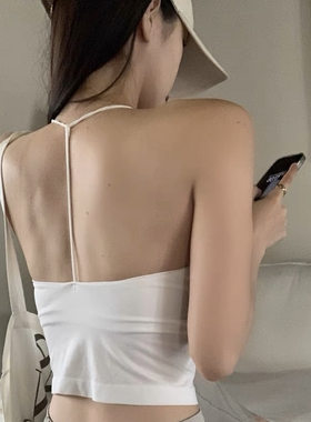 一体杯裹胸聚拢性感短款外穿背心女上衣吊带挂脖美背辣妹打底内搭