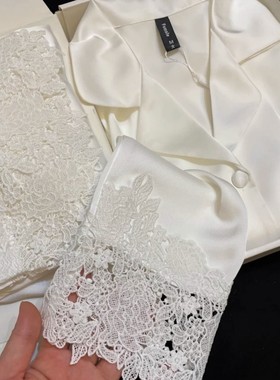 网红风蕾丝花边拼接冰丝睡衣女春秋新款感白色长袖家居服套装