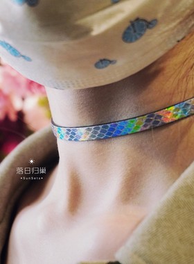 赛博朋克银蛇皮项圈手工定制真皮