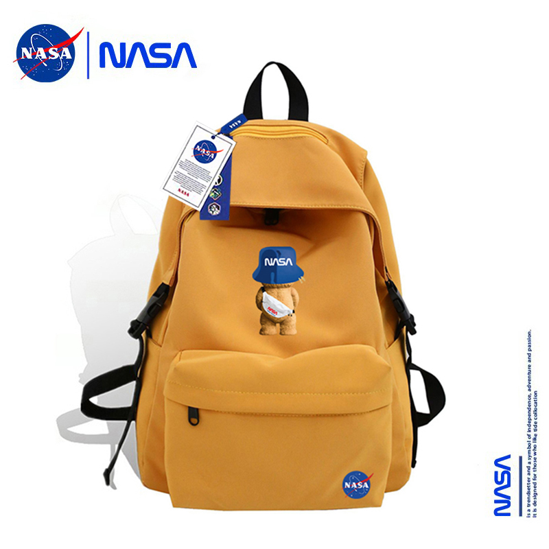 NASA联名潮牌小熊书包女大学生高中生双肩包男纯色休闲大容量背包