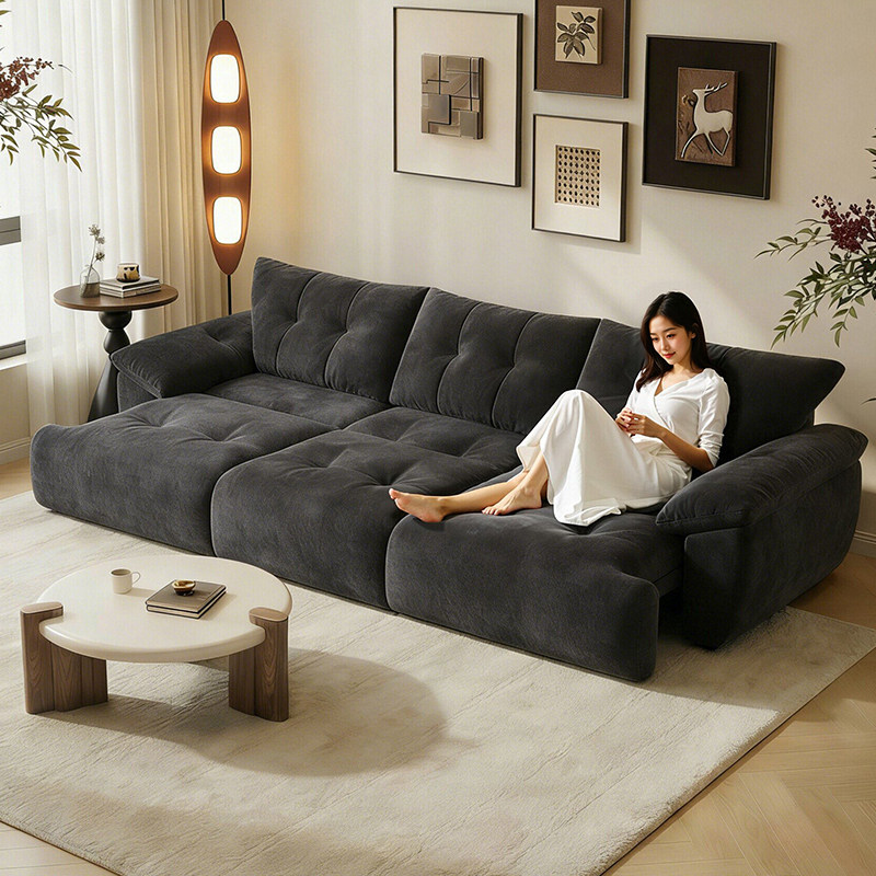 KIXOON大黑熊电动功能沙发雪尼尔多功能可伸缩靠墙黑色布艺沙发床