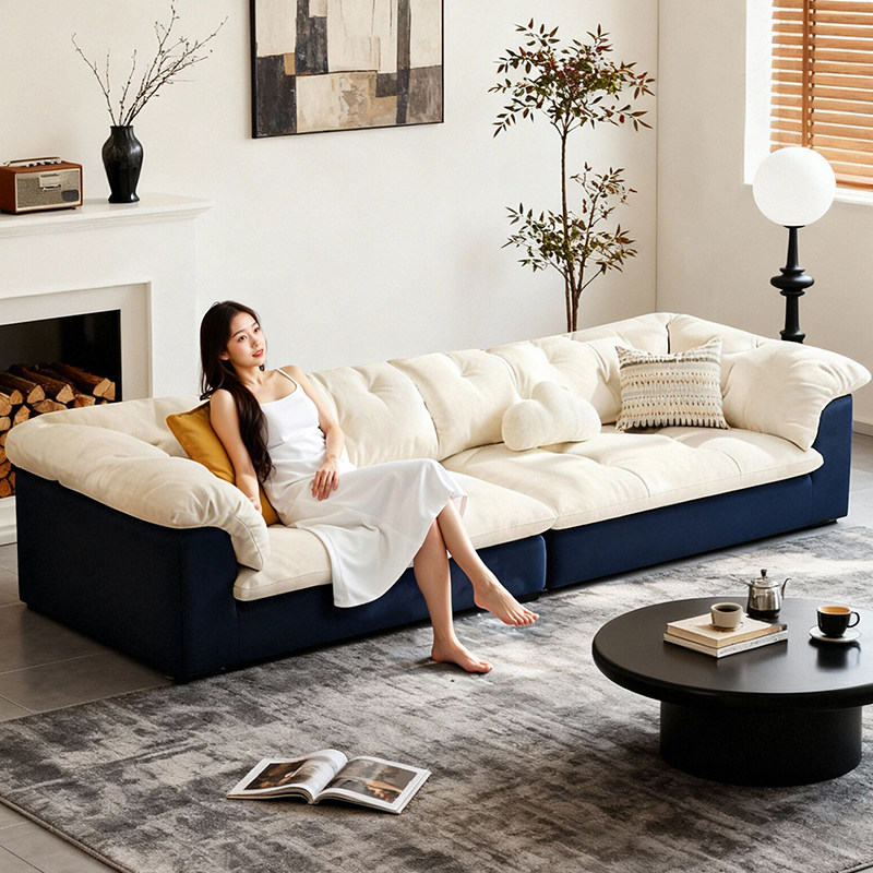 云朵布艺沙发2026年新款雪尼尔客厅直排三人位小户型双拼色可拆洗