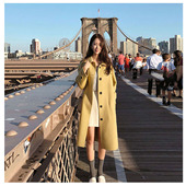 秋冬高级新款 黄色小个子双面羊绒女大衣长款 羊毛外套翻领呢子