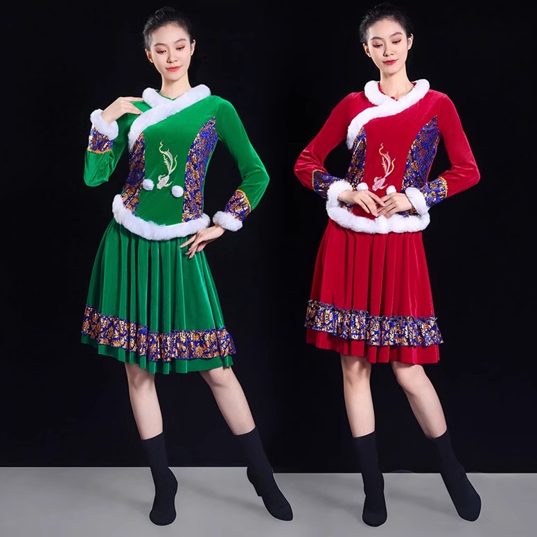 广场舞服冬季新款秧歌民族风舞蹈演出服中老年表演服套装跳舞衣服