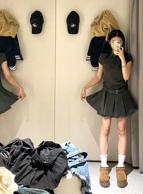 ZA春夏女装美式甜辣学院风百褶连衣裙收腰配腰带连衣裙 3152313