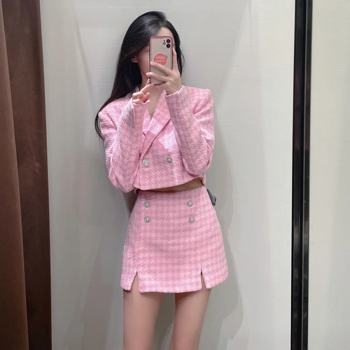 Весенний блейзер Little Fragrance Pink с текстурой «гусиные лапки» 2022 2010770 653 2010773
