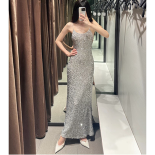 ZA 秋季新品 女装 吊带珠片饰内衣式圆领连衣裙 1223454 808