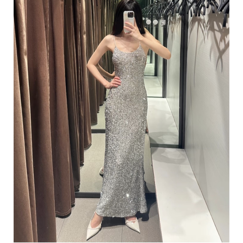 ZA 秋季新品 女装 吊带珠片饰内衣式圆领连衣裙 1223454 808