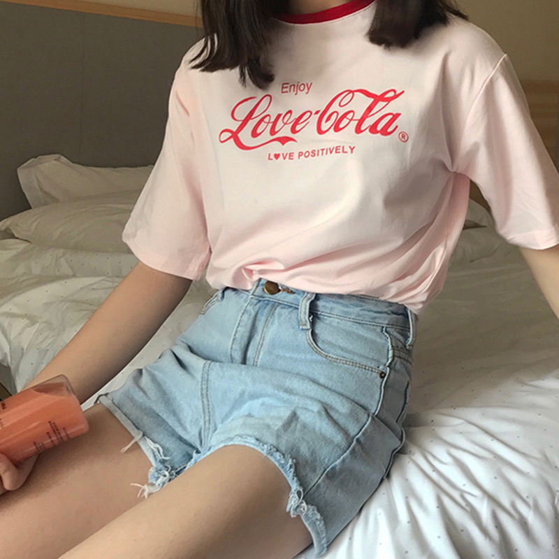 2018Ïļ¾¿É¿Ú¿ÉÀÖ×Öĸӡ»¨Æ´É«Ô²Áì¶ÌÐäTÐôŮװѧÉúÉÏÒ¹ëÃÛ×°³±
