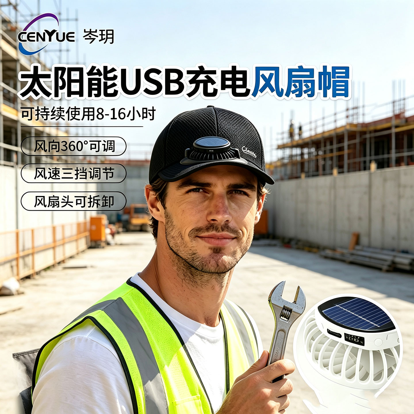 夏透气USB充电的风扇帽子成人男女遮阳防晒户外休闲鸭舌太阳能帽