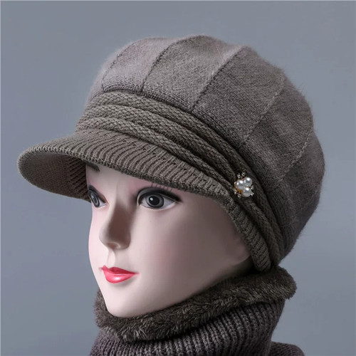 中老年人冬季帽子女奶奶毛线帽妈妈加绒保暖帽老太太针织帽老人帽