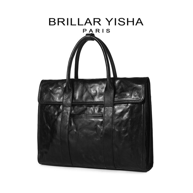 法国BRILLAR YISHA真皮新款手提包男时尚商务公文包单肩斜挎包