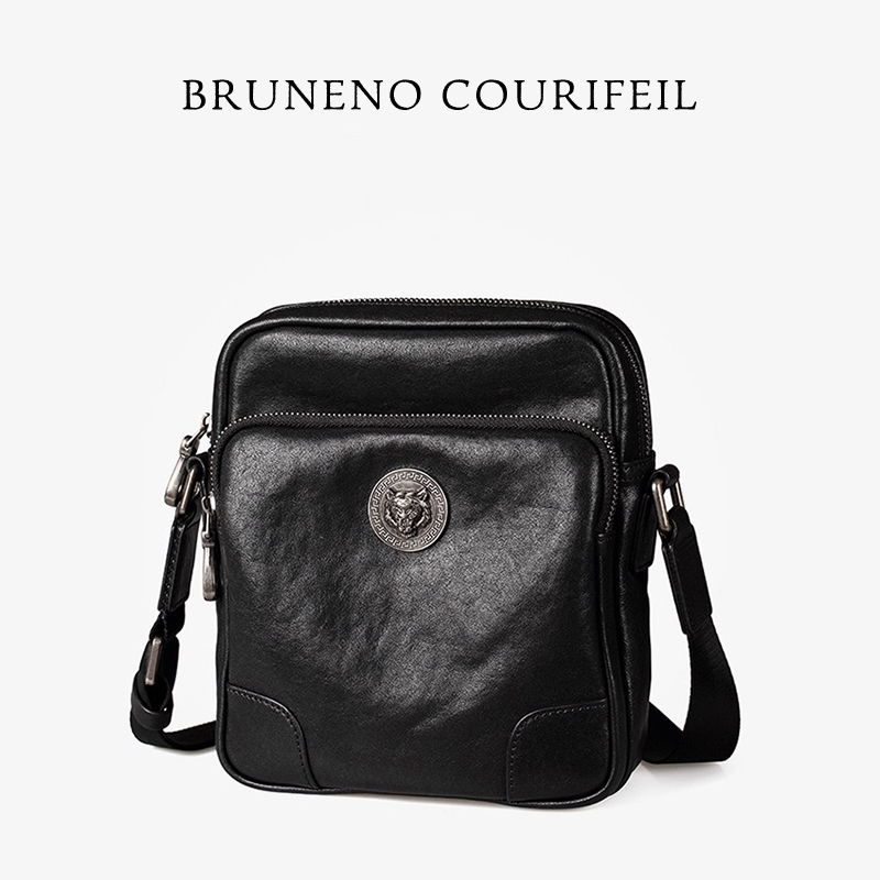 意大利Bruneno Courifeil 单肩包男士真皮斜挎包商务休闲时尚背包
