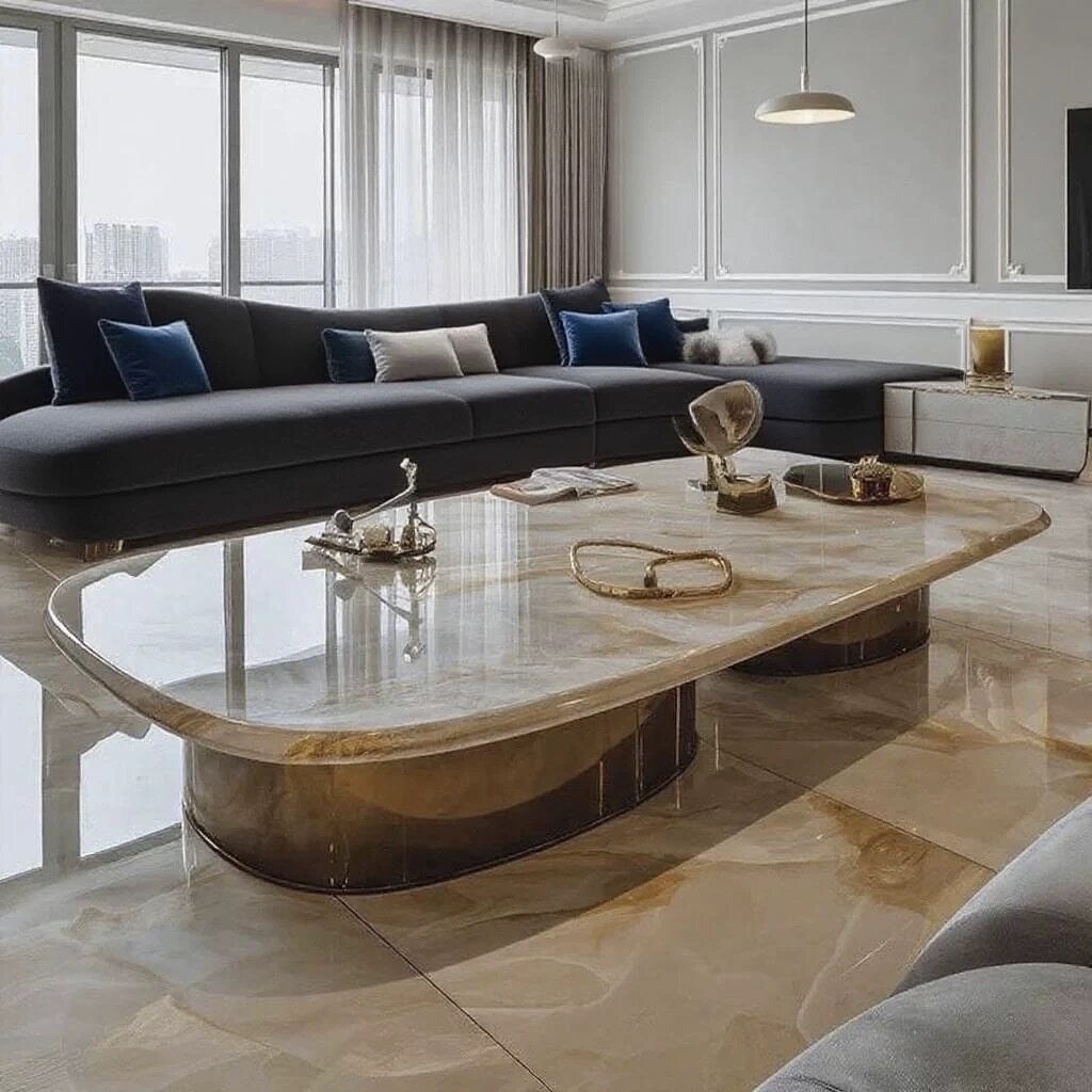 意式轻奢加厚大理石茶几客厅家用现代简约高级感大理石茶几