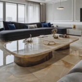 意式 轻奢加厚大理石茶几客厅家用现代简约高级感大理石茶几