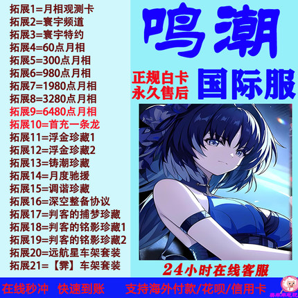 鸣潮代充国际服欧服美服亚服港澳台充值寰宇频道月相充值储值氪金