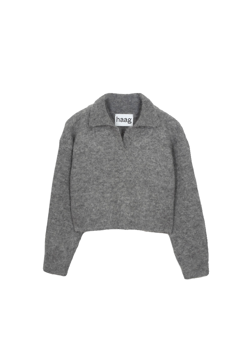 haag短款羊驼毛立领套头针织衫