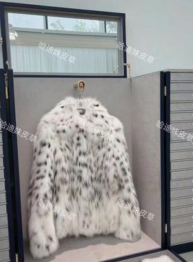 高奢皮草系列 进口纯白山猫Lynx cat短长款奢华皮草女士外套 限量