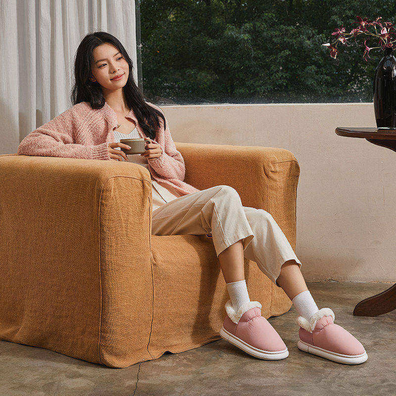 朴西青春记忆棉鞋冬季防滑加绒包跟保暖居家棉拖鞋男女加厚外穿